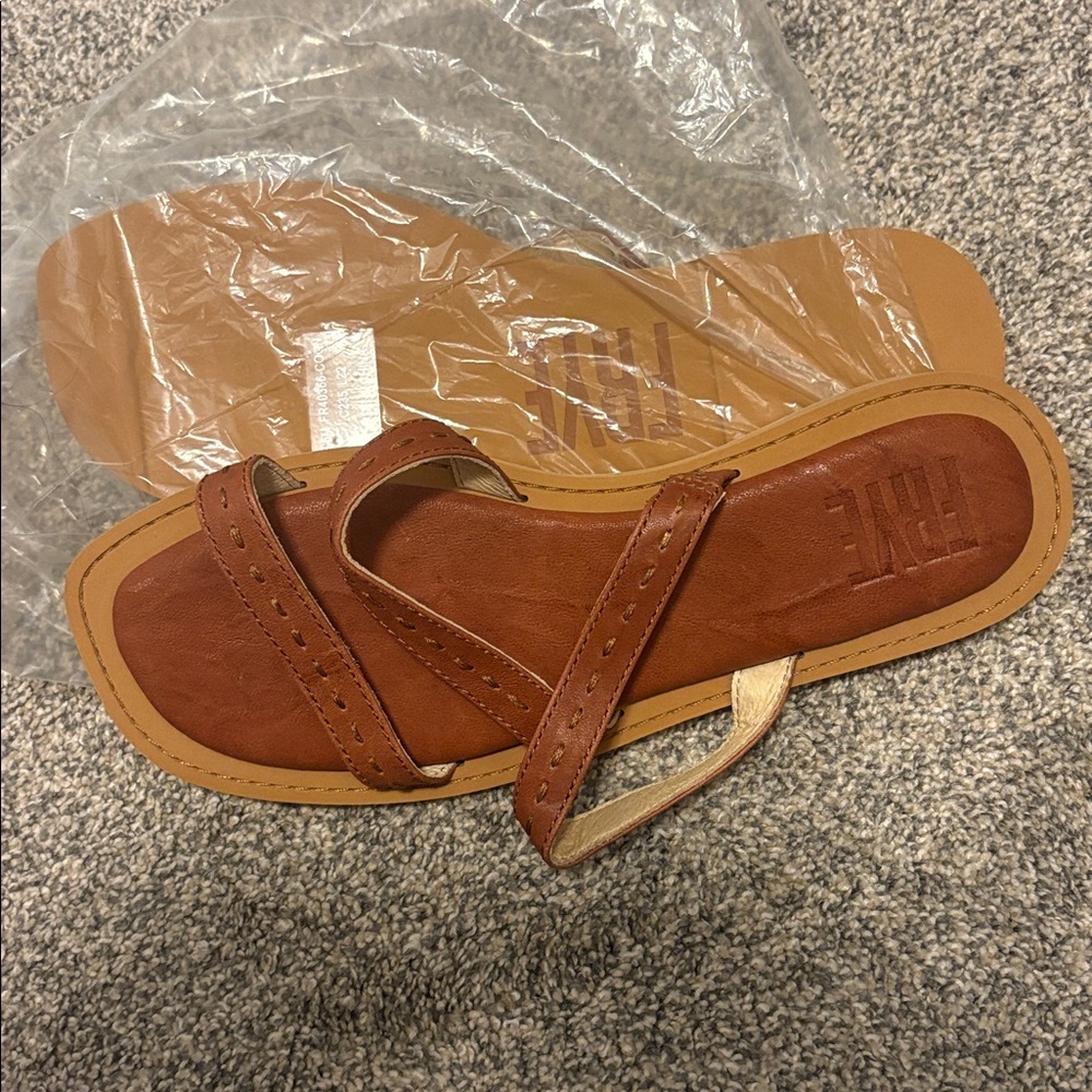 Frye Brown Leather Triple Strap Sandals